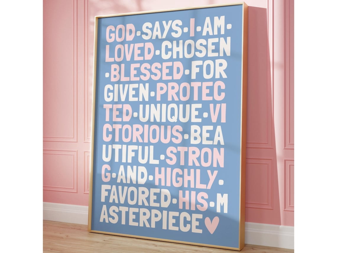 Blue and Pink God Says I am Girly Christian Aesthetic Bible Verse ...