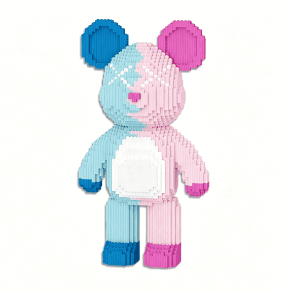 Blue and Pink Graffiti Style Bear Building Blocks Set , Gift for Birthday, Decorative Home Office Table Centerpiece Decor, 7544 Pieces