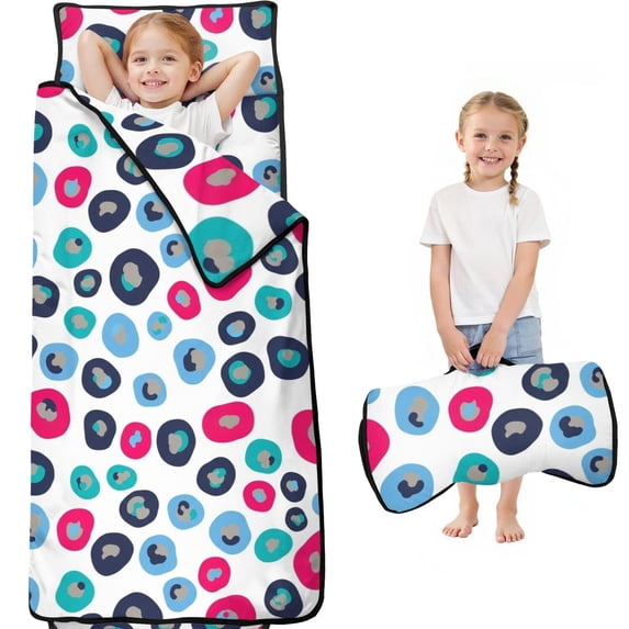 Blue and Pink Leopard Print Teens Toddler Nap Mat with Pillow, Sleeping Mat Bag for Preschool Daycare 60"x20"