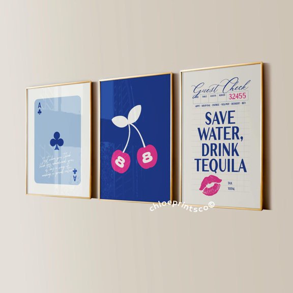 Blue and Pink Quirky Home Decor Set 3 Stretched Canvas 8x12