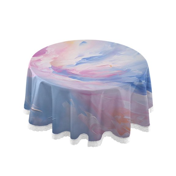 Blue and Pink Round Tablecloth 60" Reusable Circle Table Cover Washable Table Cloth for Kitchen Dining Room Patio Wedding Party