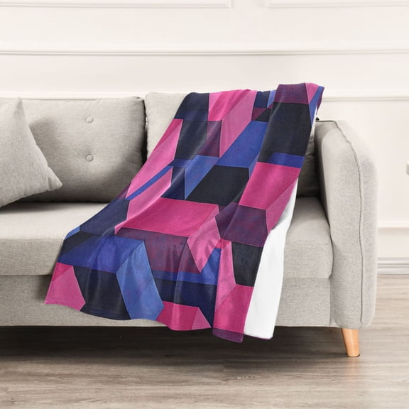 Blue and Pink Square Geometry Throw Blanket 60" x 90" Soft and Warm Blankets for Couch Sofa and Bed
