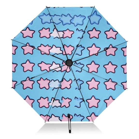 Blue and Pink Stars Extra Large Automatic Umbrella, UV Protection, Waterproof, Auto Open and Close