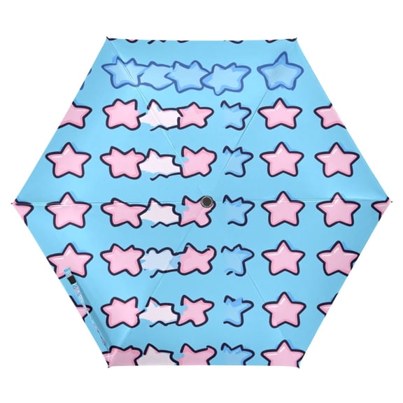 Blue and Pink Stars Folding Umbrella UV50+ Waterproof Sun Protection Auto Open Close Compact Fiberglass Frame
