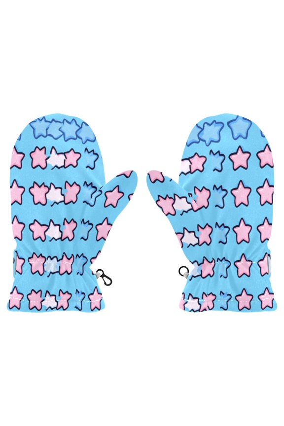 Blue and Pink Stars Witch Cauldron Pattern Cold Weather Mittens Cozy Gloves with Adjustable Fit Perfect for Outdoor Fun