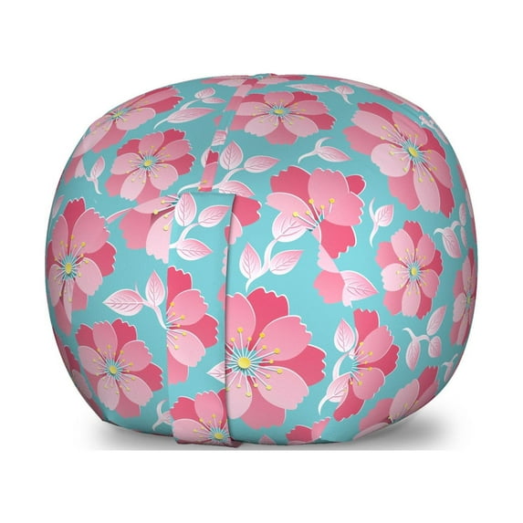 Blue and Pink Storage Toy Bag Chair, Abstract Petals and Leaves, Stuffed Animal Organizer Washable Bag, Large Size, Sea Blue Pink, by Ambesonne