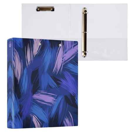 Blue and Purple Brushstrokes 3 Ring Hardcover Binders 1.5in Round Rings for Letter-Size Folder Paper Organizer Pockets for Office Student Recipe
