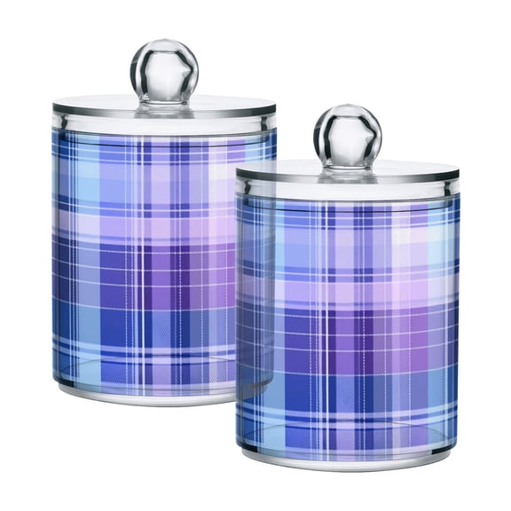 Blue and Purple Checkerboard Pattern Translucent Plastic Cans Storage Canisters with Lid Set of 2