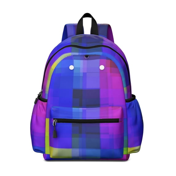 Blue and Purple Checkered Pattern Backpack for School, Cute School Bag with Adjustable Shoulder Straps and Padded Back, 13.4"x11"x4.7"