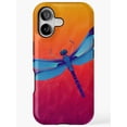 Blue and Purple Dragonfly on Orange and Magenta Tough Phone Case for ...
