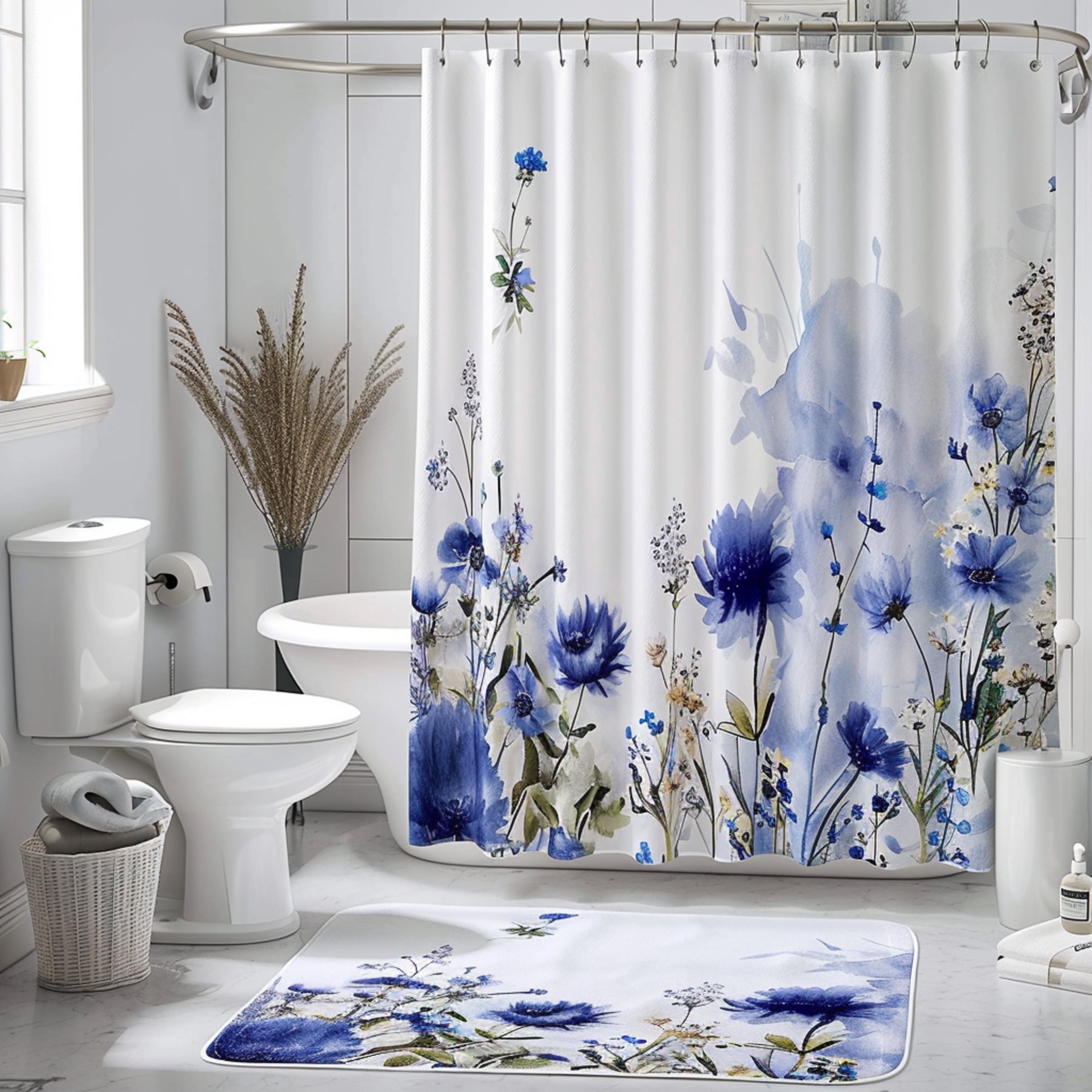 Blue and Purple Floral Bathroom Decor Set Elegant NatureInspired Design ...