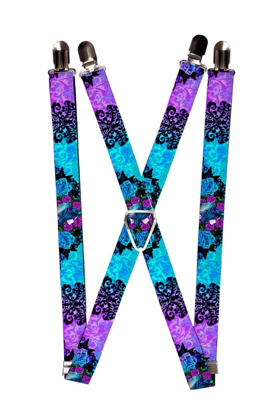 Blue and Purple Floral Scroll Pattern Suspenders