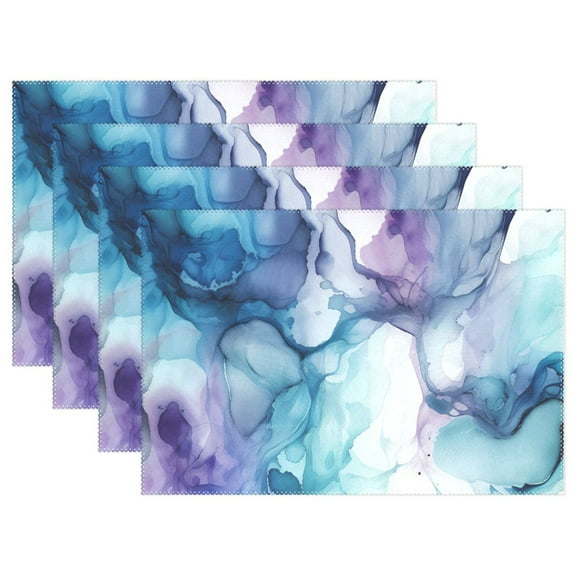 Blue and Purple Marble 4 PCs Placemats Set Linen Non-Slip Table Mat Rectangular Washable for Dining Kitchen Party 12"x18"