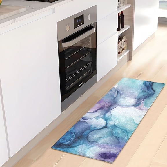 Blue and Purple Marble Luxury Kitchen Rug Non Slip Bathroom Plush Mat Shaggy Bedroom Carpet 39"x20"