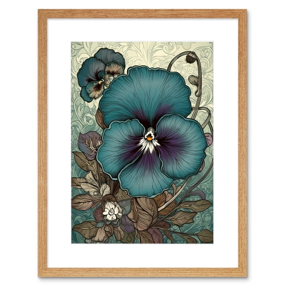 Blue and Purple Pansy Flower and Floral Patterns Artwork Framed Wall Art Print 9X7 Inch