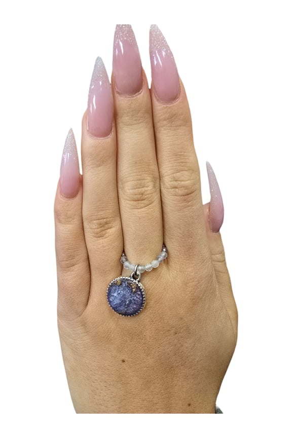 Blue and Purple Resin Charm Ring | Unique Beaded Ring | Handmade Jewelry