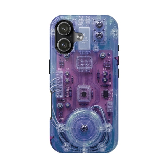 Blue and Purple Star Cyberpunk Print Futuristic Tough Phone Case, Dual-Layer Protective Cover for iPhone