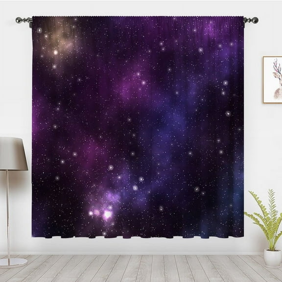 Blue and Purple Starry Sky Curtains, Universe Galaxy Outer Space Nebula Curtains, Planet Fantasy Blackout Curtains Privacy Decoration(Rod pocket)