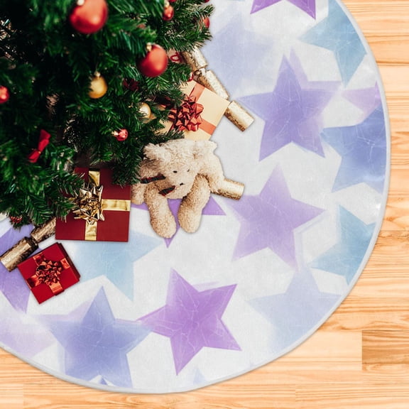 Blue and Purple Stars Christmas Tree Skirt Opening Design Floor Protection Holiday Decor 35.4" Diameter S