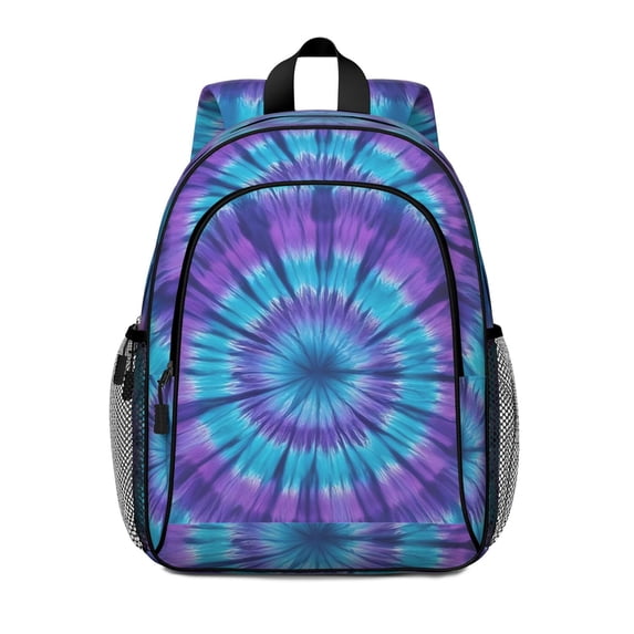 Blue and Purple Tie Dye Pattern Backpack for School, Cute School Bag with Adjustable Shoulder Straps and Padded Back, 15"x11.42"x5.5"