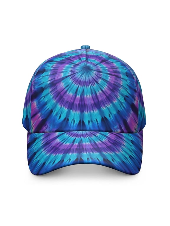 Blue and Purple Tie Dye Pattern Baseball Cap, Casual Daily Hat with Snap Closure & Sweatband, Breathable Eyelets Gifts for Unisex Men Women