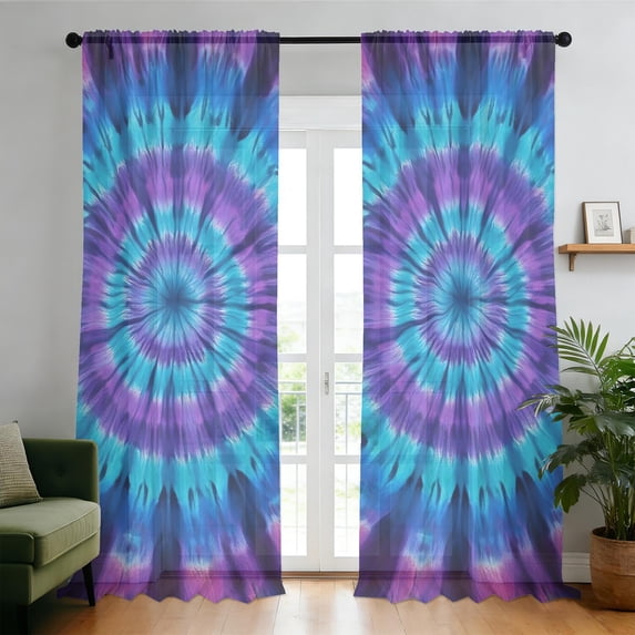 Blue Patternws Blue and Purple Tie Dye Pattern Sheer Curtains, Sheer Window Panels ...