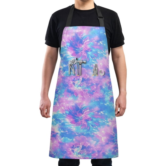 Blue and Purple Watercolor Tie Dye Chef Kitchen Apron with Pockets for Women Waterproof Aprons for Cooking Baking