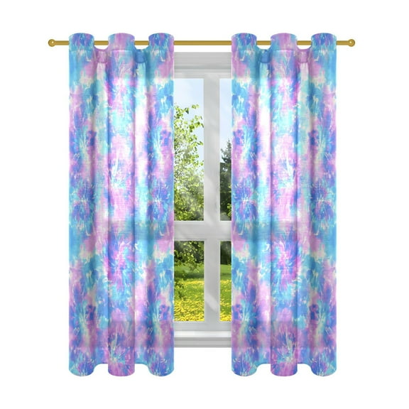 Blue and Purple Watercolor Tie Dye Semi Sheer Curtains for Living Room Bedroom Set of 2 Insulated Window Drapes