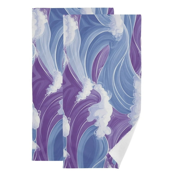 Blue and Purple Wave Hand Towel Absorbent Bath Towels for Bathroom Sports Gym(28.3" X 14.4") Set of 2