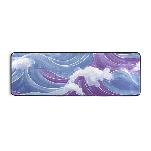 Blue and Purple Wave Runner Rug for Hallways Kitchen Non Slip 2'x 6' Washable Hall Carpet for Bedroom Entryway Laundry Room