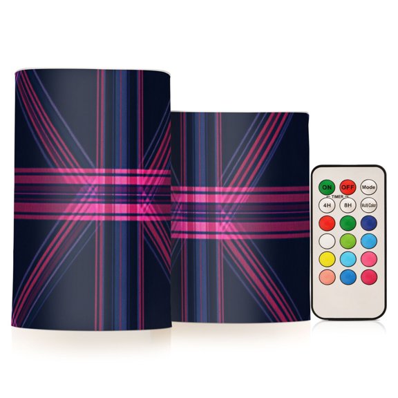 Blue and Red Diagonal Plaid Flickering Flameless Candles LED Tealight Battery Operated with Remote Set of 2 Holiday Decor Ornaments