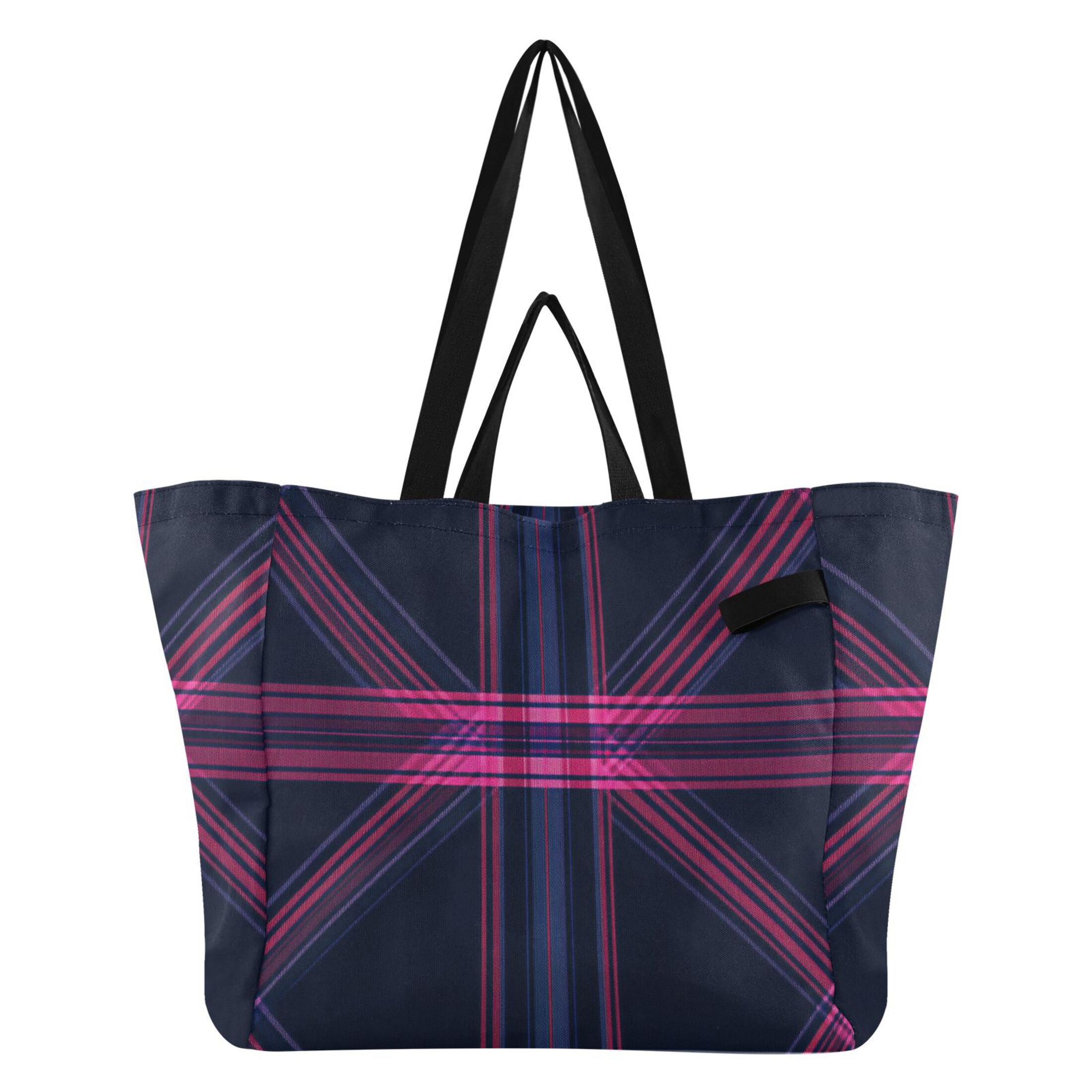 Blue and Red Diagonal Plaid Foldable Canvas Tote Bags Reusable Grocery ...