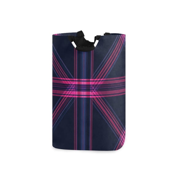 Blue and Red Diagonal Plaid Laundry Basket with Handles Foldable Laundry Hamper Freestanding Washing Bin 50L