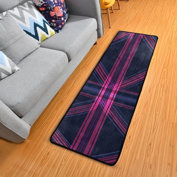 Blue and Red Diagonal Plaid Long Floor Mat Runner Rug Area Mat Noise Reduction Water Absorbent Non-Slip 72" x 24"