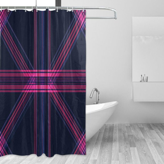 Blue and Red Diagonal Plaid Shower Curtains with 12 Hooks Waterproof Bathroom Decor 66" x 72"
