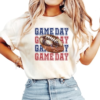 Blue and Red Faux Glitter Football Game Day Shirt for Women and Teens Fall Sports Fan Pullover Ivory Shirt Adult X-Large