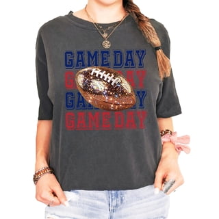 Blue and Red Faux Glitter Football Game Day Shirt for Women and Teens Fall Sports Fan Pullover Pepper Shirt Adult Medium