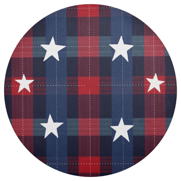 Blue and Red Tartan Plaids Stars PVC Round Grid Placemat Table Mat 1 Pc 15.4" x 15.4"