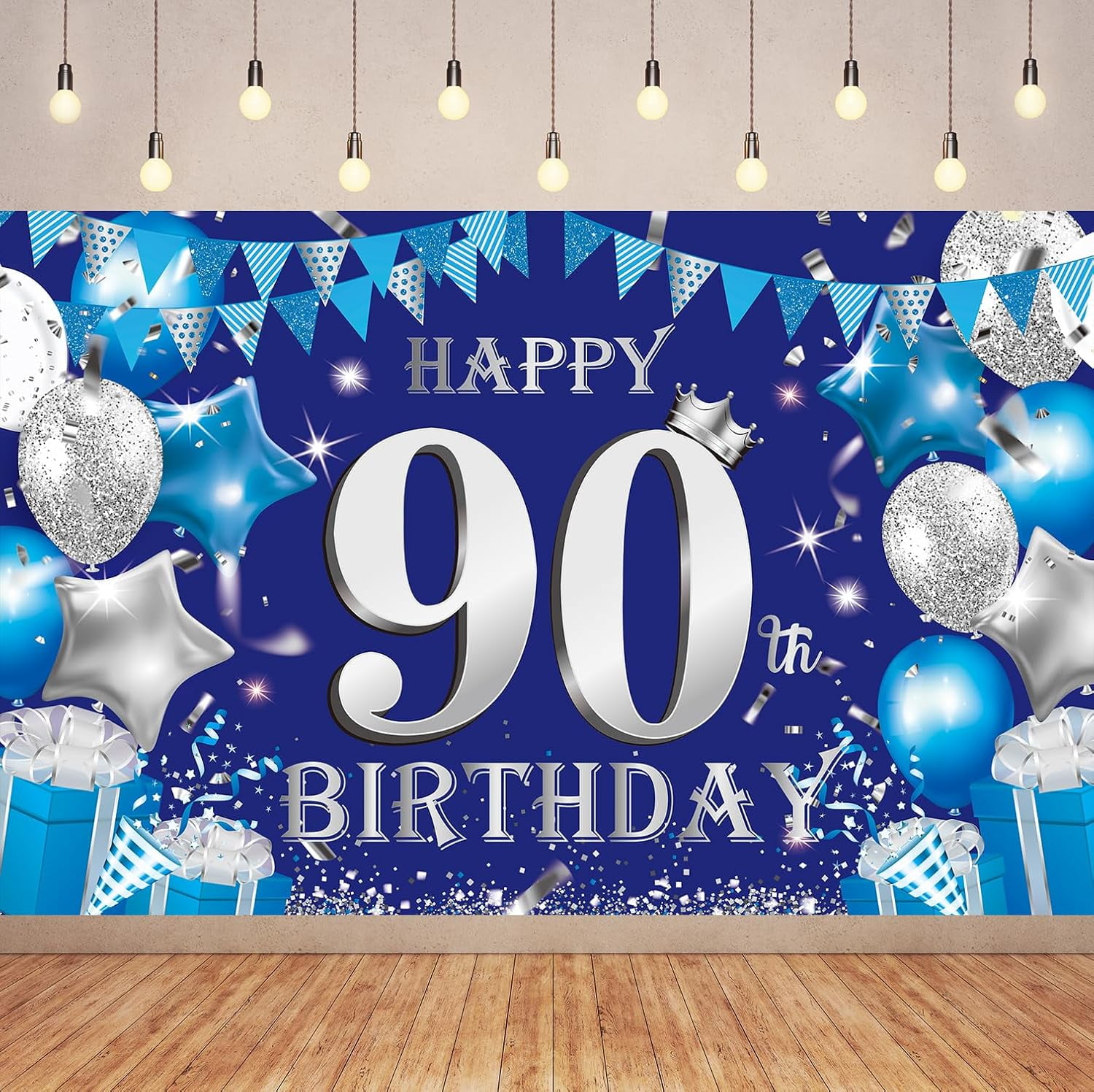 9ft Banner Happy 40th Birthday Blue Holographic - Northwest - View #13