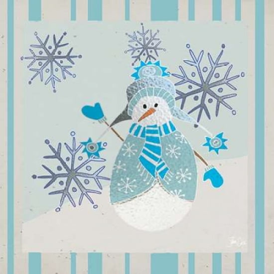 Blue and Silver Snowman I Canvas Art - Shanni Welsh (24 x 24)