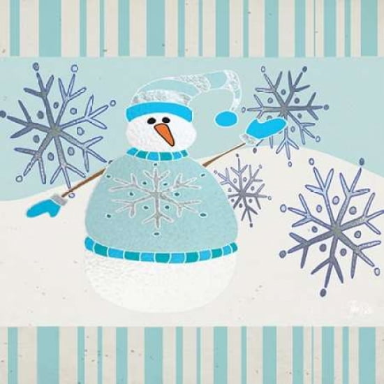Blue and Silver Snowman IV Canvas Art - Shanni Welsh (24 x 24)