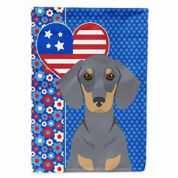 Blue and Tan Dachshund USA American Flag Garden Size