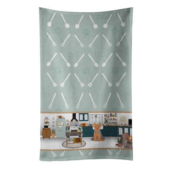 Blue and Tan Puppy Cut Yorkshire Terrier in the Kitchen Kitchen Towel