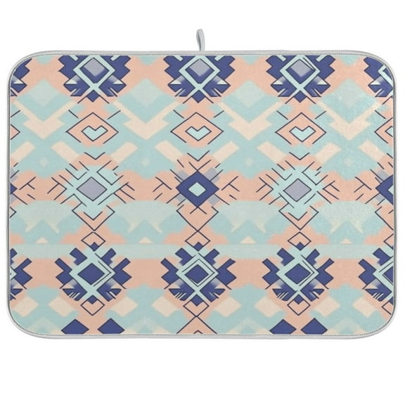 Blue and Teal Geometric Dish Drying Mat Kitchen Mats Microfiber Counter Absorbent Dish Pad Drainer Rack