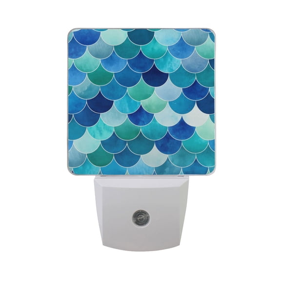 Blue and Teal Mermaid Scale LED Night Light Sensor Lamp Plug-in Adjustable Brightness 2 Pack