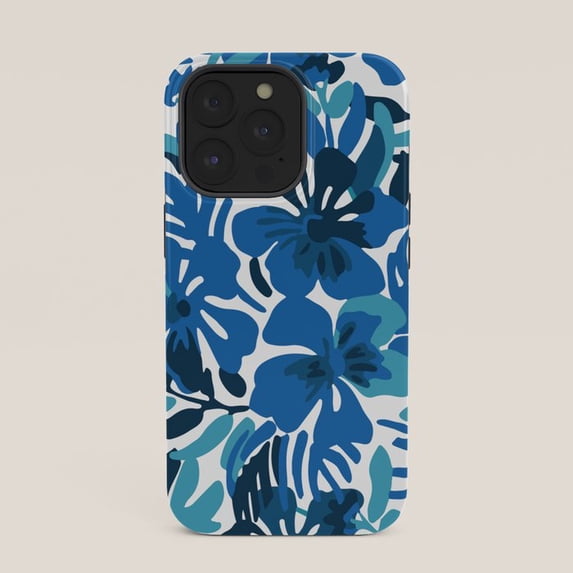 Phone For Delivery Blue and Teal Tropical Hibiscus Floral Tough Phone Case for Apple ...