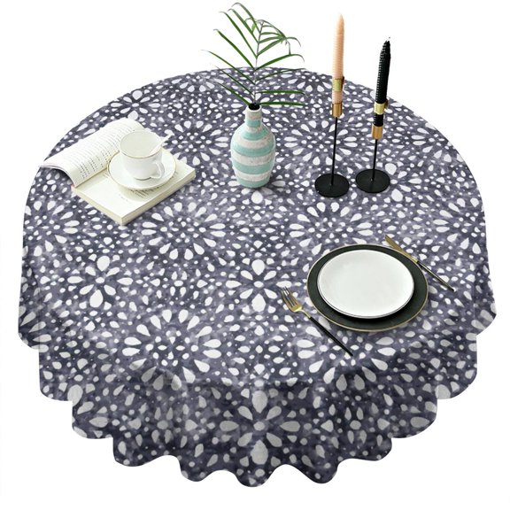 Blue and White Abstract Pattern Round Tablecloth 60"x60",Wrinkle Wipeable Table Cloth for Kitchen Dining Room Picnic Patio Party
