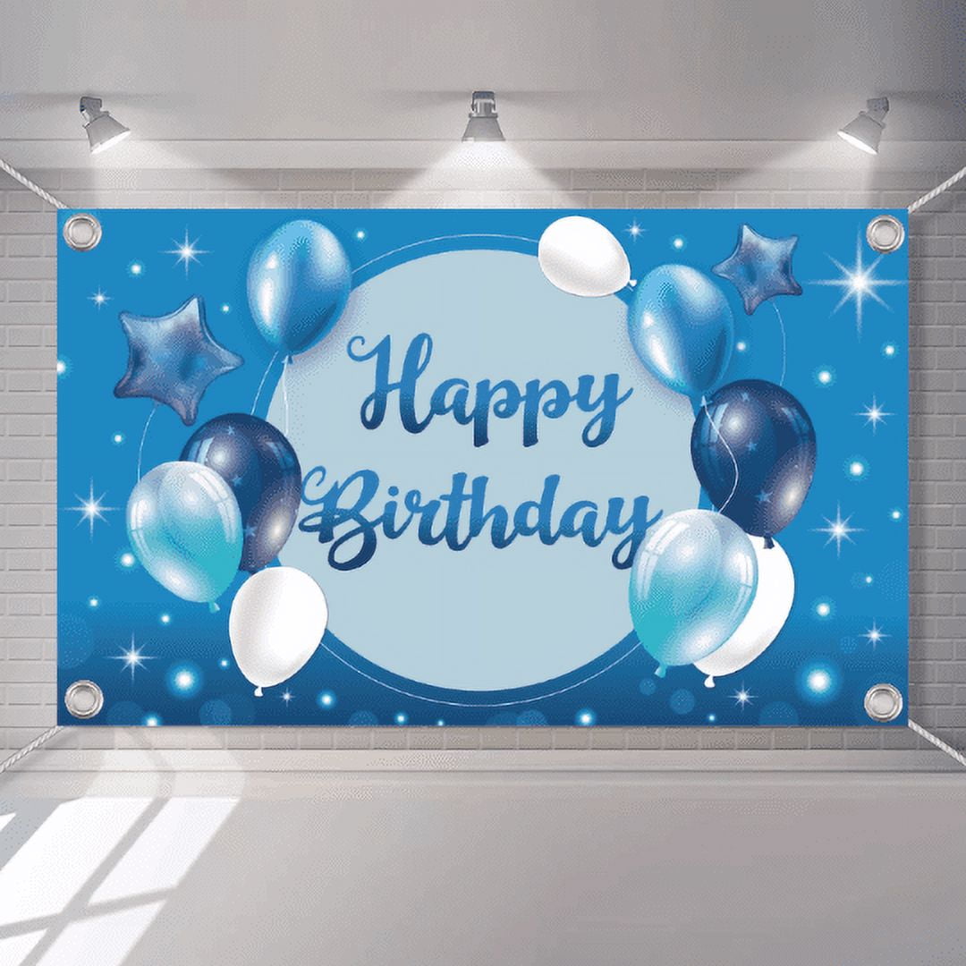 Blue and White Birthday Wall Background Banner Birthday Party