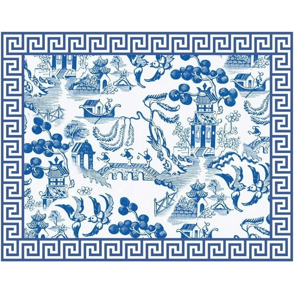 Blue and White Blue Willow Toile Chinoiserie Paper Placemats Disposable - 11 x 17