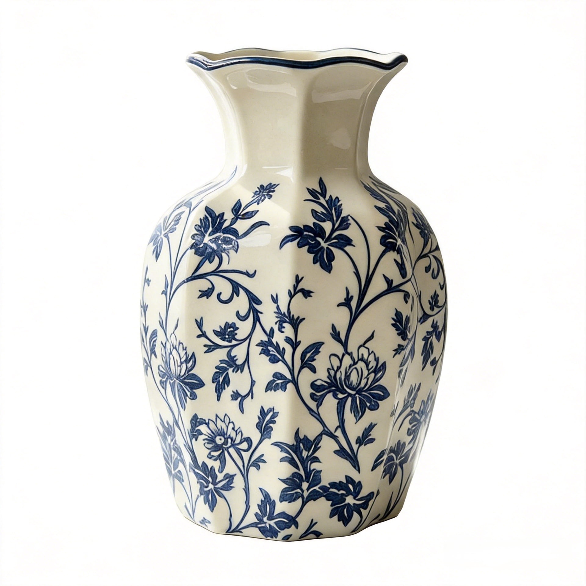 Blue and White Ceramic Vase, Vintage Chinoiserie Vase for Home Decor ...